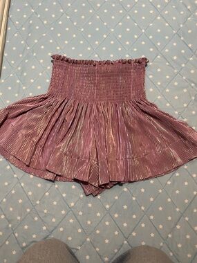 QUEEN OF SPARKLES Iridescent Lavender Pleated Smocked-Waist Shorts